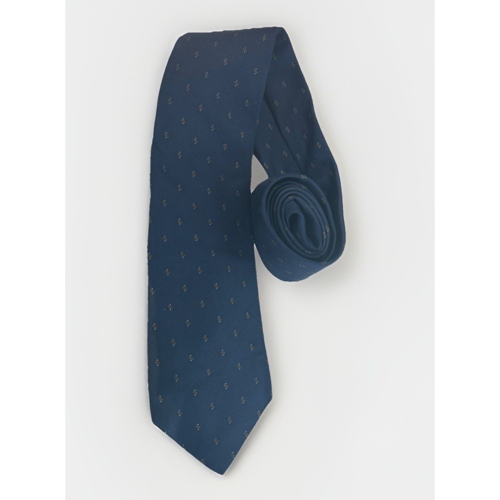 Vintage Charles Jourdan Paris Silk Tie Blue With Sm. Gold Pattern Luxe Designer